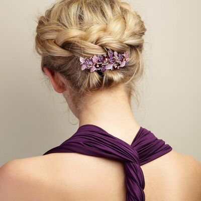Pinza de pelo vintage con forma de hoja de diamantes de imitación - Púrpura