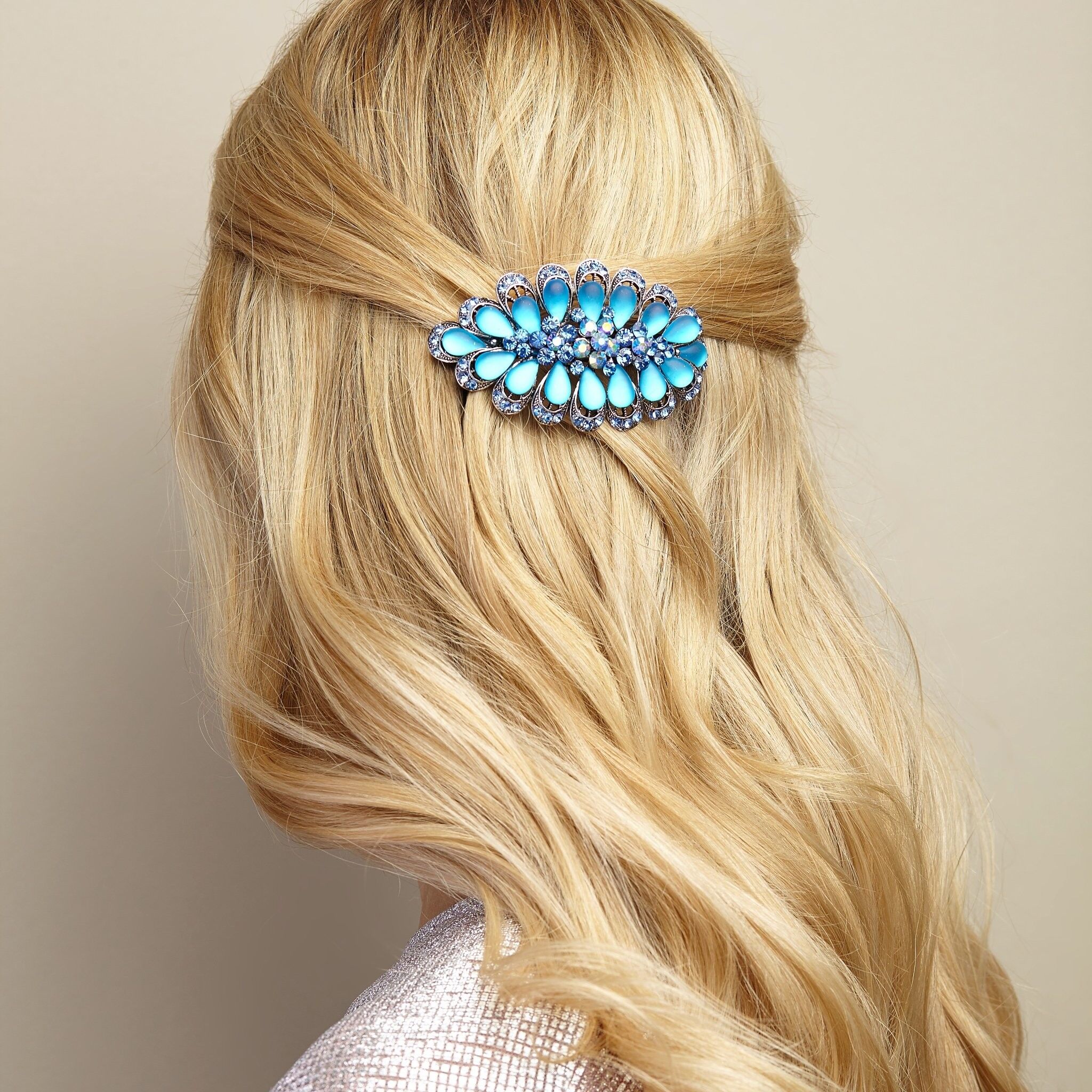 Fermaglio per capelli con strass blu