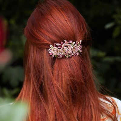 Kristall-Haarspange Große Rose - Pink