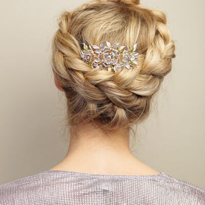 Barrette à Cheveux Cristal Grande Rose - Blanc