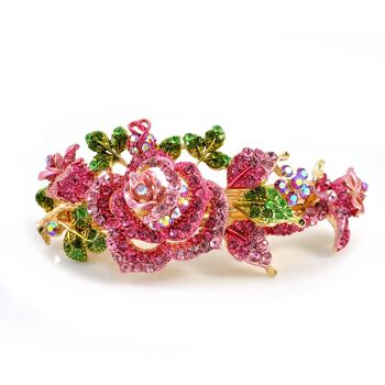 Pince à cheveux fleur avec strass - Rose 3