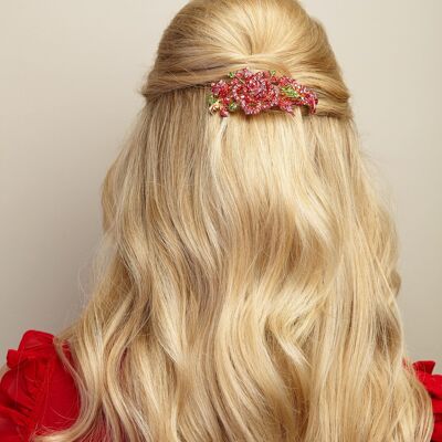 Flower Hair Clip with Diamante - Red