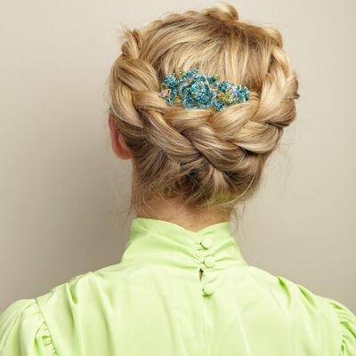 Blumen-Haarspange mit Diamanten - Hellblau