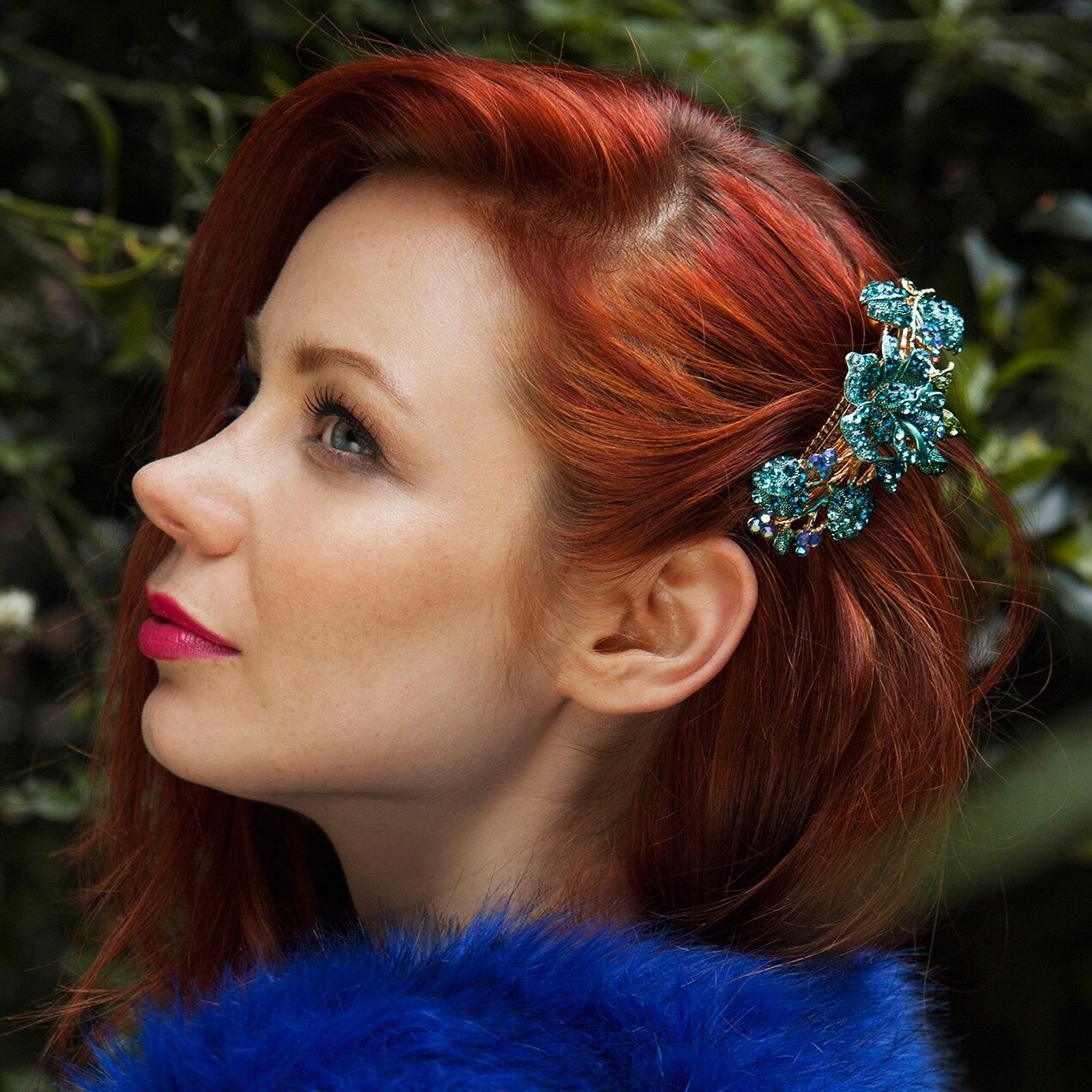 Fermaglio per capelli con fiore turchese