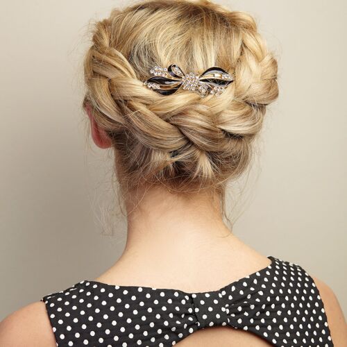 Bow Hair Clip with Diamante - Black
