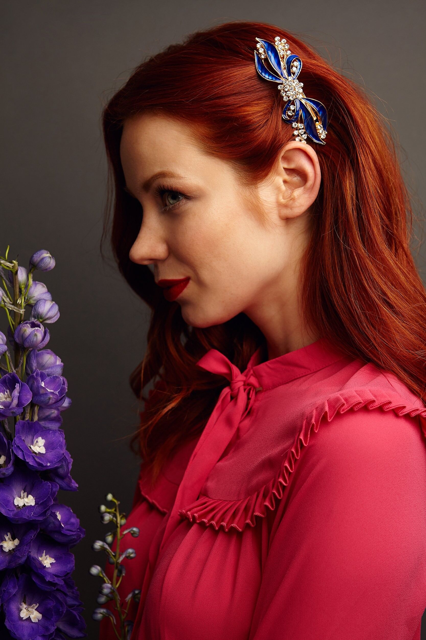 Fermaglio per Capelli Fiocco con Diamante - Blu