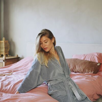 KIMONO GRIGIO MAXI velluto di cotone