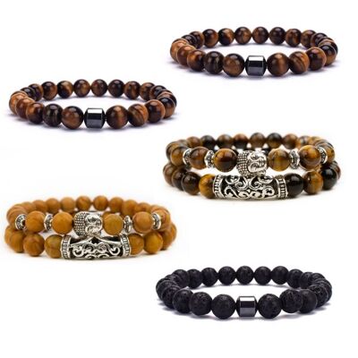 Natural stone bracelets | beaded bracelet | Brown | Pack set of 5