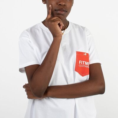 Orange Patch Pocket White T-Shirt