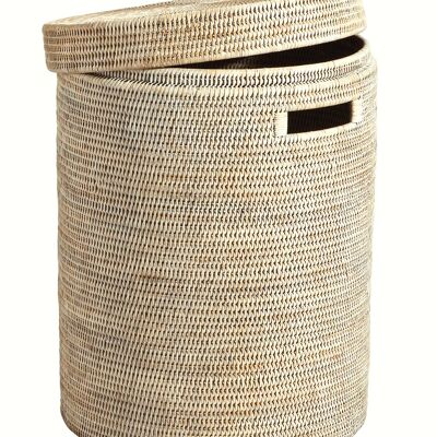 Family lined laundry basket in white limed rattan
