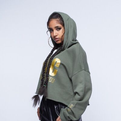 Women's Military Green Cropped Hoodie