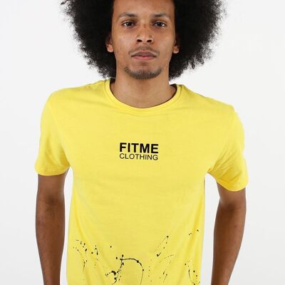 Schwarzes Bio-T-Shirt in Gelb mit Splash