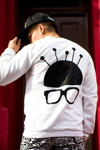 Pull unisexe blanc 'Nerd Head' 1