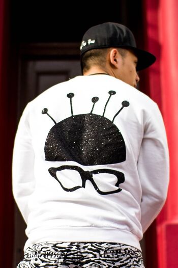 Pull unisexe blanc 'Nerd Head' 3