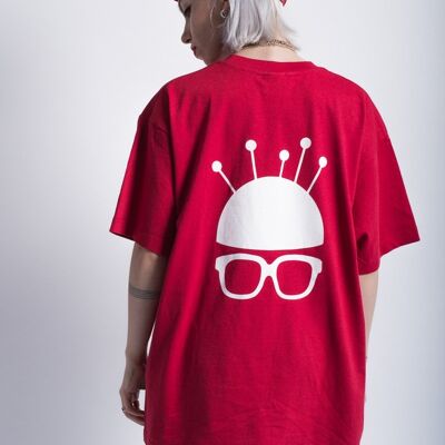 T-shirt rossa testa di nerd unisex