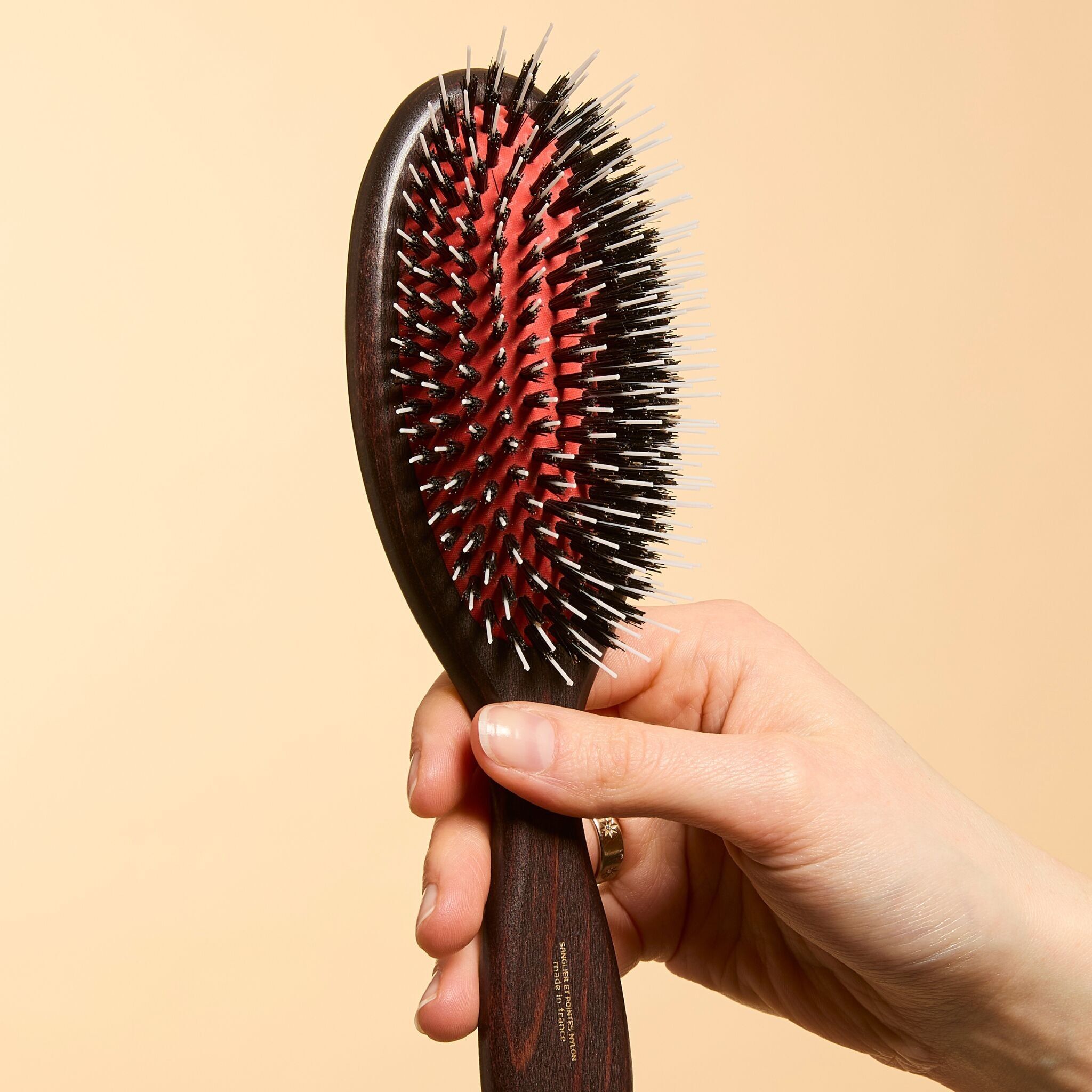 Große pneumatische Bürste, massives Buchenholz mit Borsten - reines Wildschweinborsten