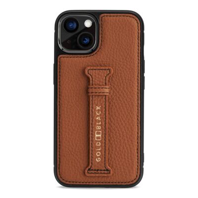 iPhone 13 leather case with finger loop nappa brown