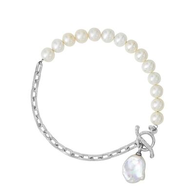 Silver Luna White Pearl Keshi Charm Bracelet