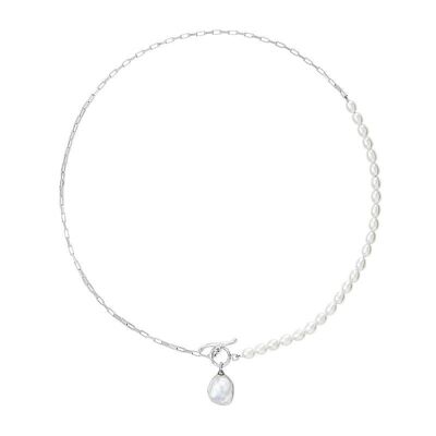 Silver Luna White Pearl Keshi Necklace