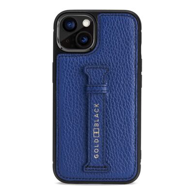 iPhone 13 leather case with finger loop nappa blue