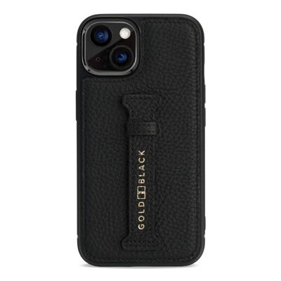 iPhone 13 leather case with finger loop nappa black
