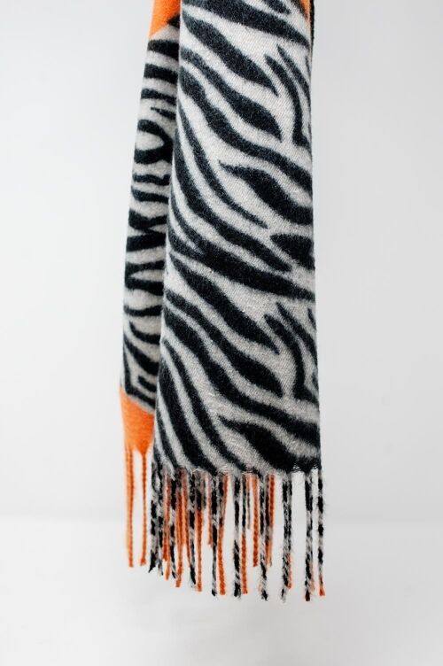Orange soft knitted zebra scarf