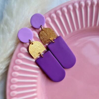 Boucles d'oreilles violetta/lilas et violet foncé en pâte polymère