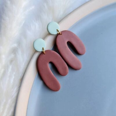 Style#1. Mint and Brown Polymer Clay Earrings