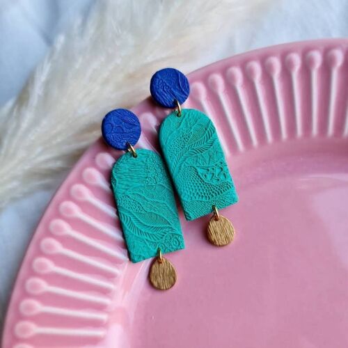 Turquoise and Dark Purple Polymer Clay Earrings