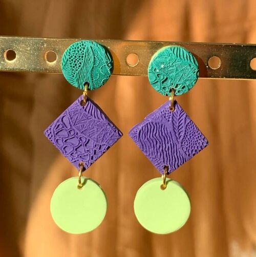 Dark Green and Dark Purple Polymer Clay Earring