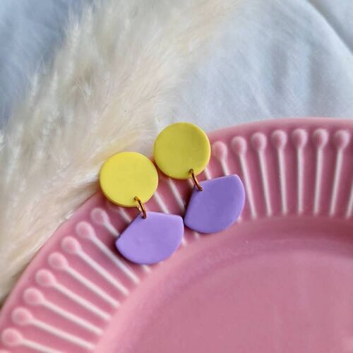 Lemon Yellow and Lavender Purple Clay Earrings