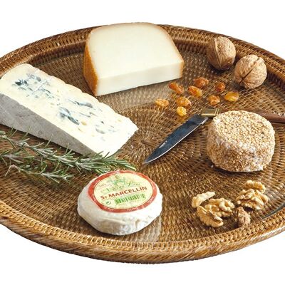 Cheese board with glass holder, Party rattan honey