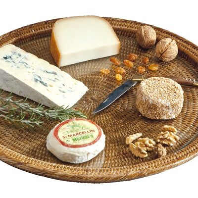 Cheese board with glass holder, Party rattan honey