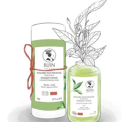 Ultra fine cleansing powder and 2 in 1 face mask matcha-azuki