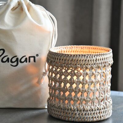 Lighty candle holder white ceruse rattan