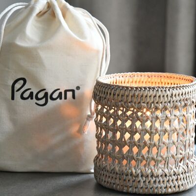 Lighty candle holder white ceruse rattan