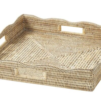 Large square tray Ocean waves rattan white limed