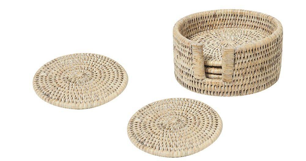 Set di 6 sottobicchieri Porto in rattan sbiancato bianco