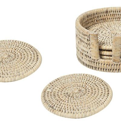 Set di 6 sottobicchieri Porto in rattan sbiancato bianco