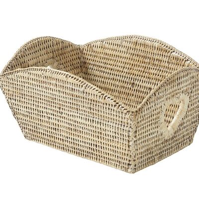 Rectangular basket 2 hearts Amourette white ceruse rattan