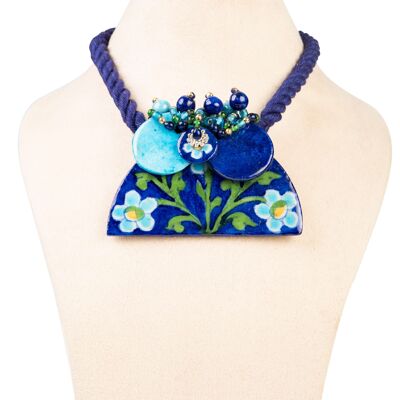 Ethiqana Handgemachte halbe Scheibe Halskette – Blau