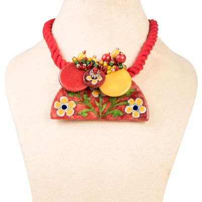 Ethiqana Handgemachte halbe Scheibe Halskette – Rot