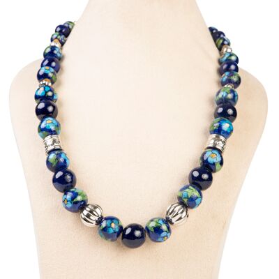 Collier de perles pleines fait main Ethiqana - Bleu