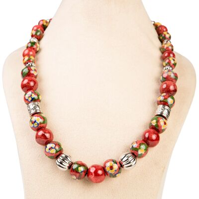 Collier de perles pleines fait main Ethiqana - Rouge