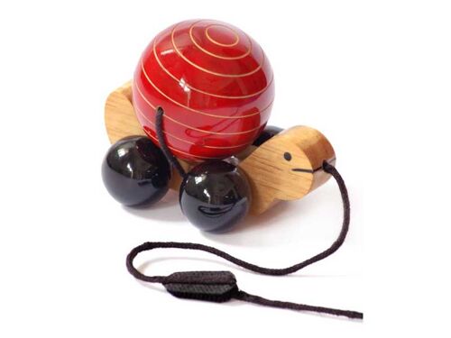 Pull Along Wooden Toy Turtle Rotating Shell Handmade Non Toxic – Red