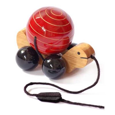 Nachzieh-Holzspielzeug Schildkröte drehende Muschel Handgefertigt, ungiftig – Rot