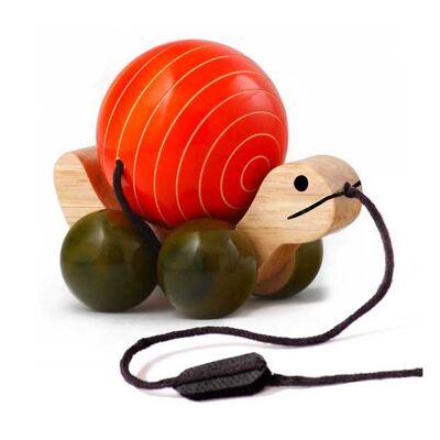 Nachzieh-Holzspielzeug Schildkröte Rotierende Muschel Handgefertigt, ungiftig – Orange