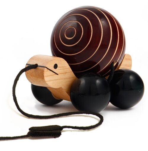 Pull Along Wooden Toy Turtle Rotating Shell Handmade Non Toxic Colours – Brown