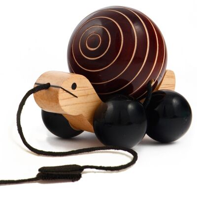 Tire a lo largo de tortuga de juguete de madera concha giratoria hecha a mano colores no tóxicos - marrón