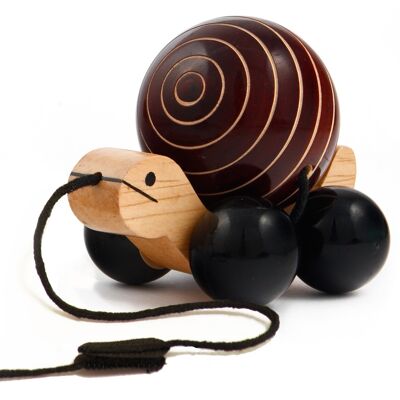 Nachzieh-Holzspielzeug Schildkröte Rotierende Muschel Handgefertigte ungiftige Farben – Braun